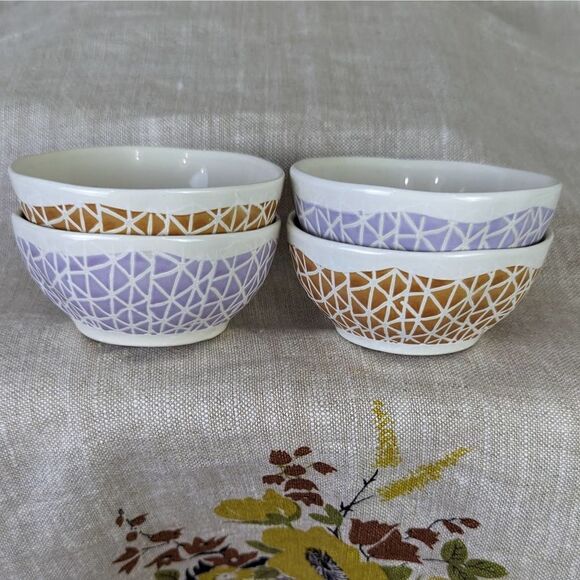 Creative Co-Op Patterned Stoneware Bowls Purple and Brown Set of 4 - Picture 3 of 6